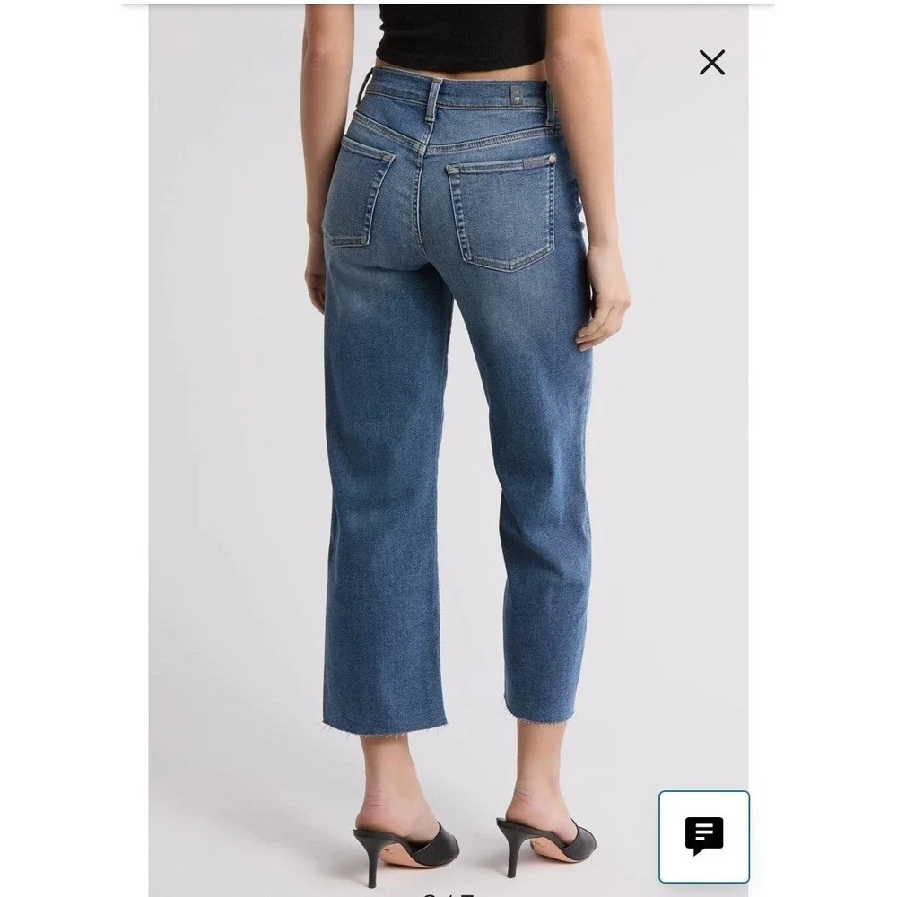 NEW 7 For All Mankind Alexa Cropped Jeans Felicity Blue Raw Hem Size 26